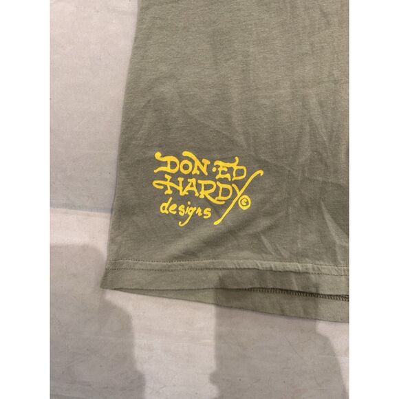 Ed Hardy Mens Medium Y2K Green Skull Cards T Shirt - Picture 10 of 11